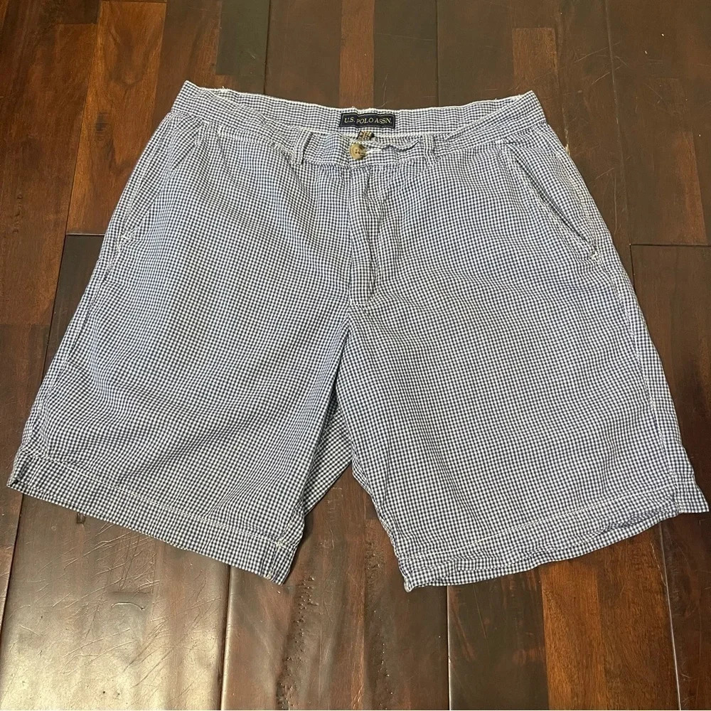 U.S. Polo Assn. Blue And White Checkered Plaid Shorts Men’s Size 34 Prep Dressy